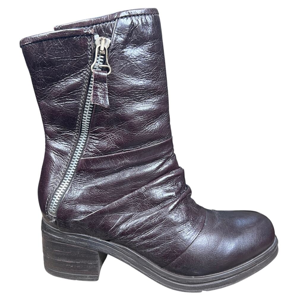 MIZ MOOZ Women’s Brown Leather Diagonal Zip Ankle Boots Size 36 US 6
